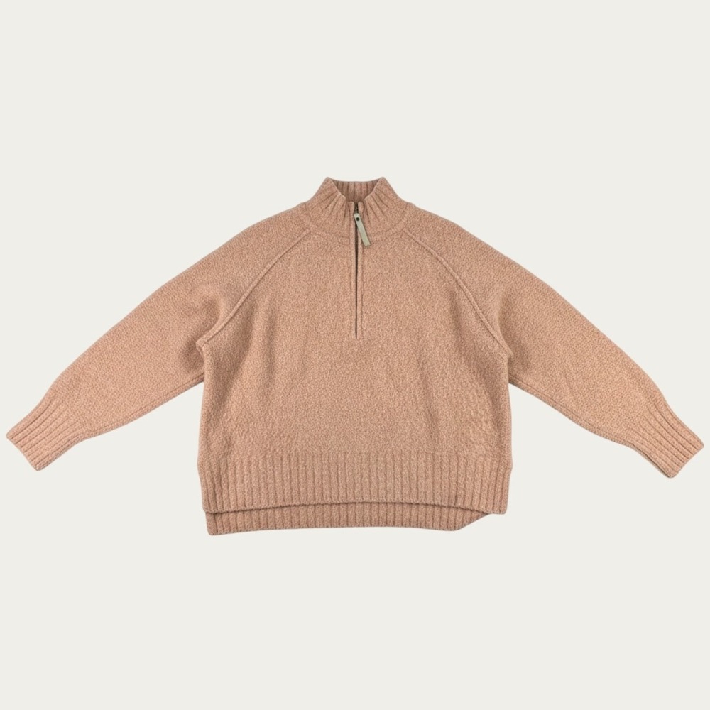 prAna Cardiff 1/4 Zip Pullover Sweater Women L Pink Merino Wool Outdoors Gorp